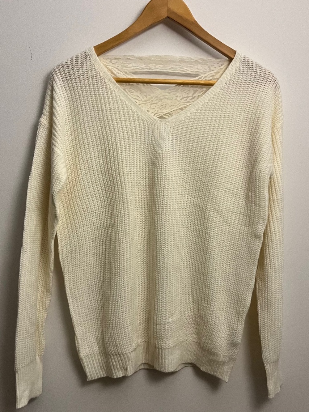 TRENDY Cream Knit Sweater with Criss-Cross Lace Back